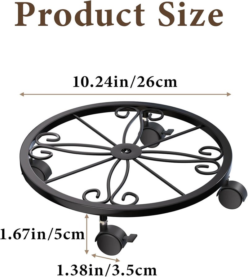 KOOKASHOP 10" Plant Caddy with Wheels, 1 Pack Plant Stand with Wheels, 360° Lockable Plant Rollers Plant Dolly, Plant Tray with Casters for Indoor and Outdoor. - Image 5